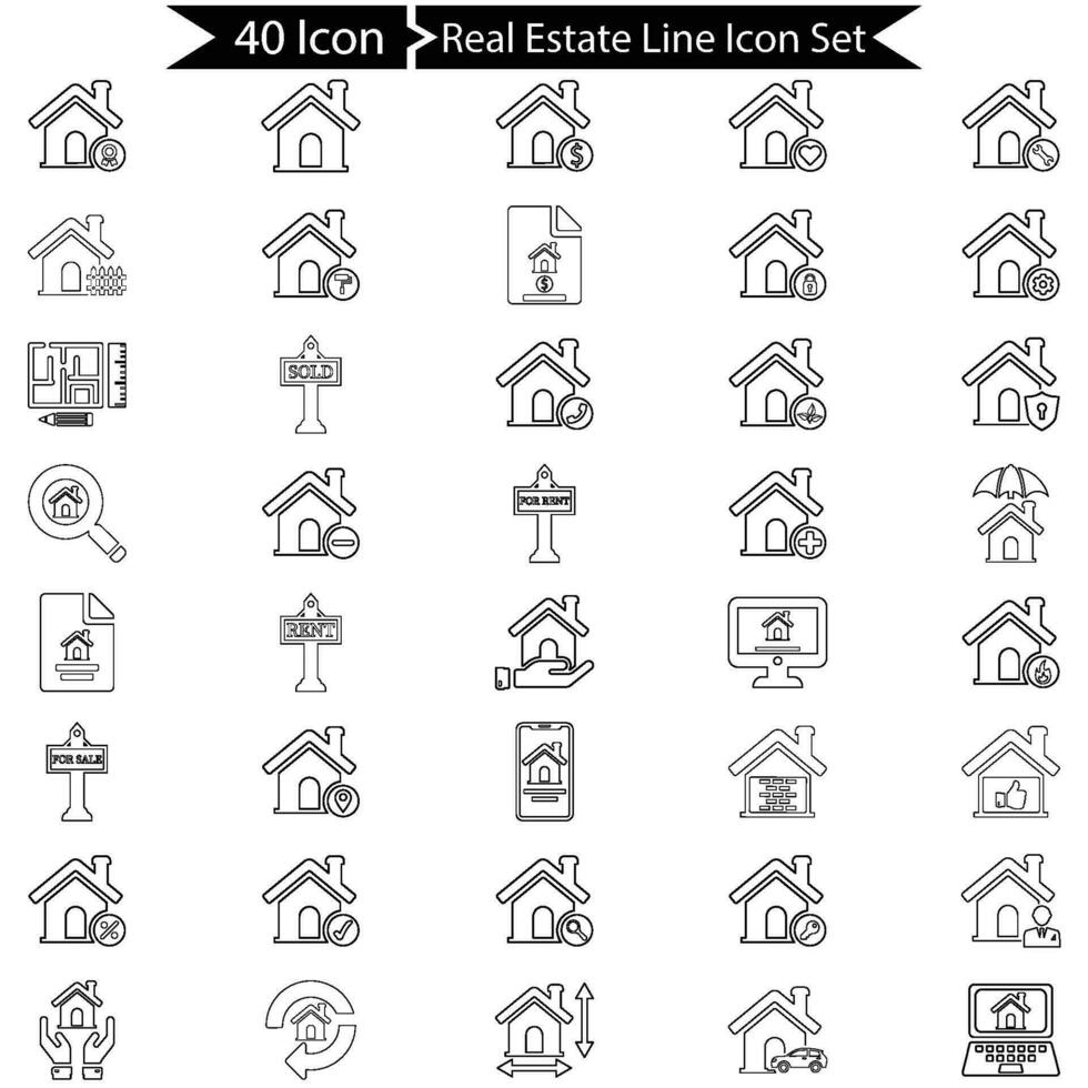 Real Estate Outline Icon Set vector