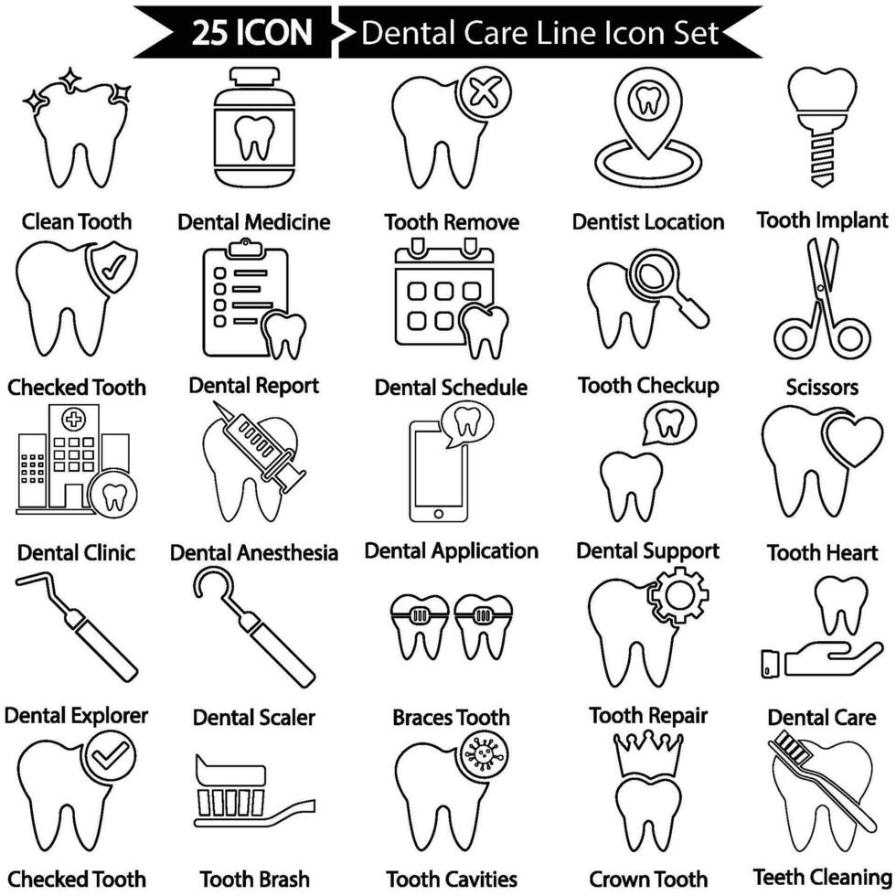 dental cuidado línea icono paquete vector