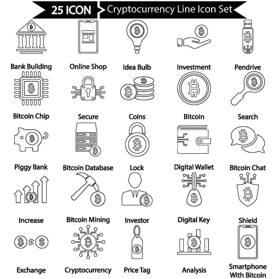 Cryptocurrency Line Icon Set vector