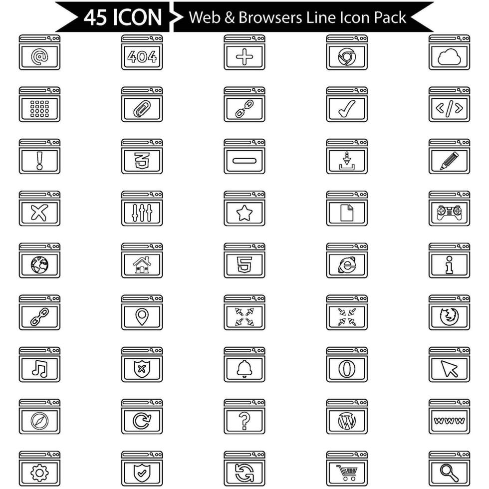 Web and Browsers Outline Icon Set vector