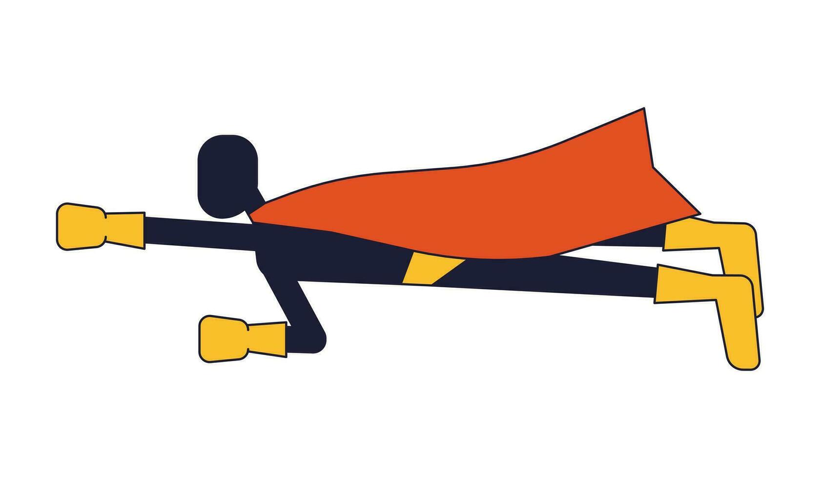 Flying superhero flat line color vector character. Empowered person in suit and cape. Editable outline full body person on white. Saving world simple cartoon spot illustration for web graphic design