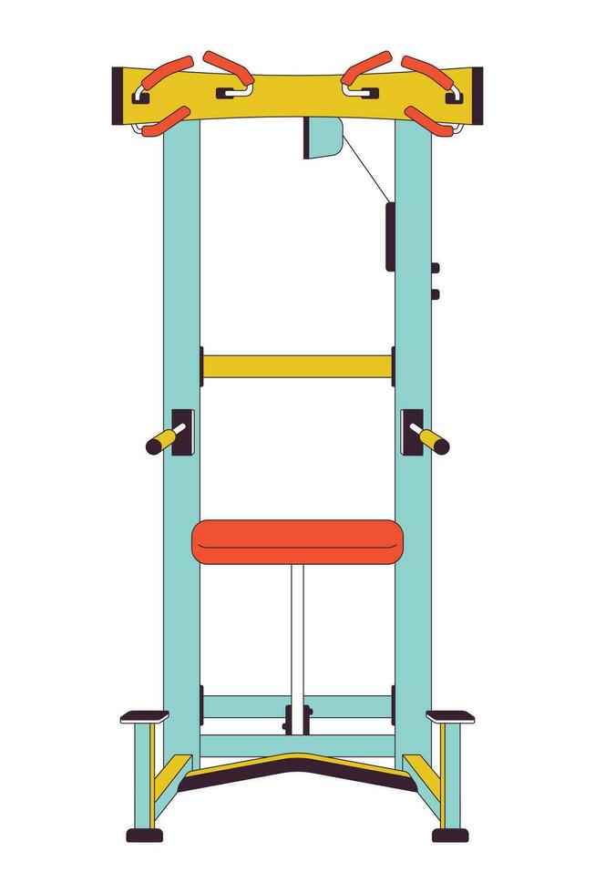 Assisted pullup machine flat line color isolated vector object. Gym equipment. Pull ups for upper-body strength. Editable clip art image on white background. Simple outline cartoon spot illustration