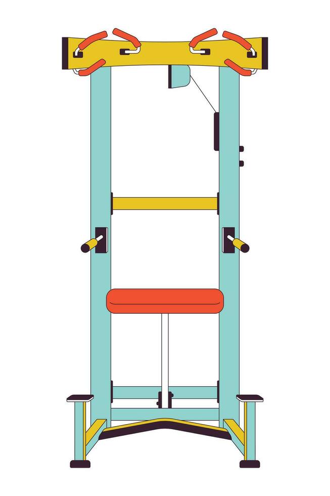Assisted pullup machine flat line color isolated vector object. Gym equipment. Pull ups for upper-body strength. Editable clip art image on white background. Simple outline cartoon spot illustration