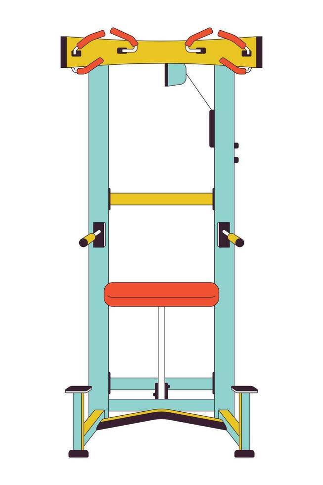 asistido levantar máquina plano línea color aislado vector objeto. gimnasio equipo. Halar UPS para parte superior del cuerpo fortaleza. editable acortar Arte imagen en blanco antecedentes. sencillo contorno dibujos animados Mancha ilustración