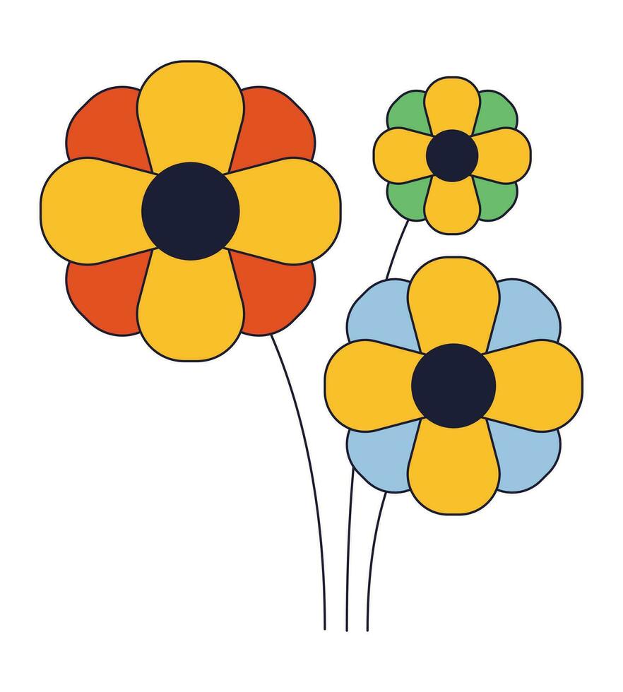 Decorative flowers flat line color isolated vector object. Cute bouquete. Editable clip art image on white background. Simple outline cartoon spot illustration for web design