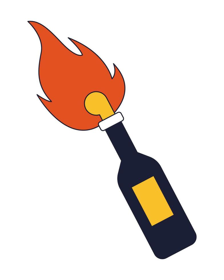 Molotov cocktail flat line color isolated vector object. Bottle with flammable substances. Editable clip art image on white background. Simple outline cartoon spot illustration for web design