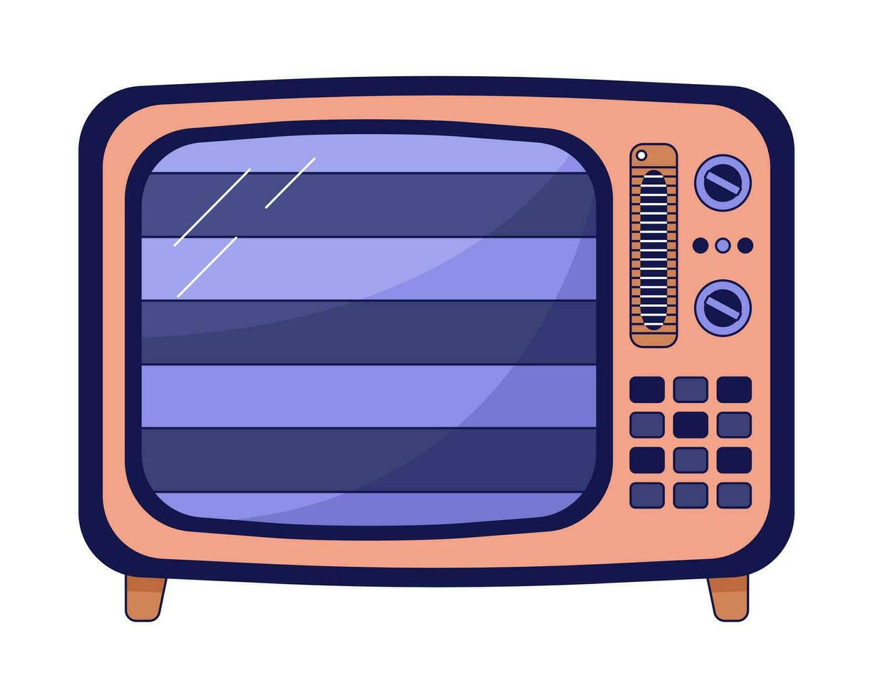Stripes on tv flat line color isolated vector object. Old tv. No signal. Vintage television. Editable clip art image on white background. Simple outline cartoon spot illustration for web design