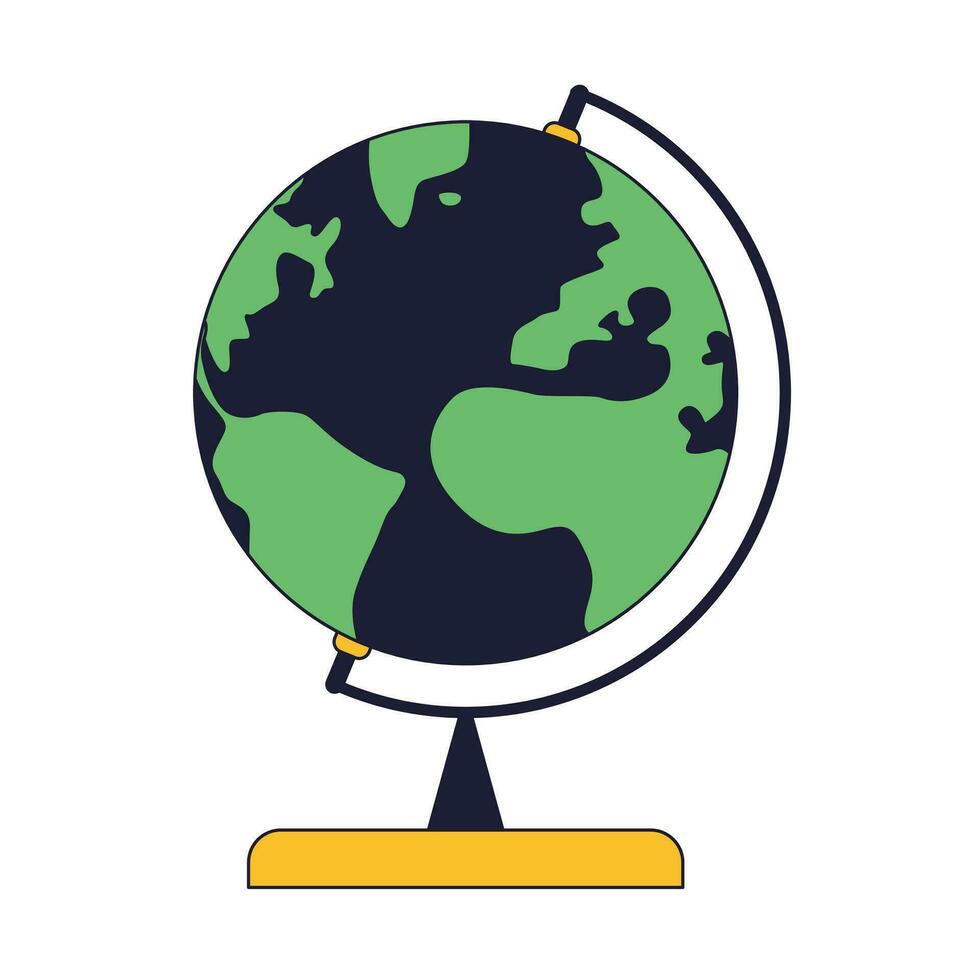 Globe on stand flat line color isolated vector object. Learning geography. Rotating globe. Editable clip art image on white background. Simple outline cartoon spot illustration for web design
