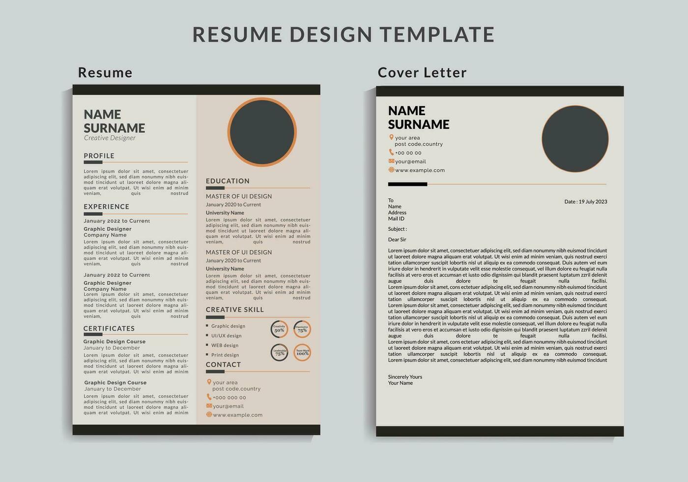 CV cover letter design template vector