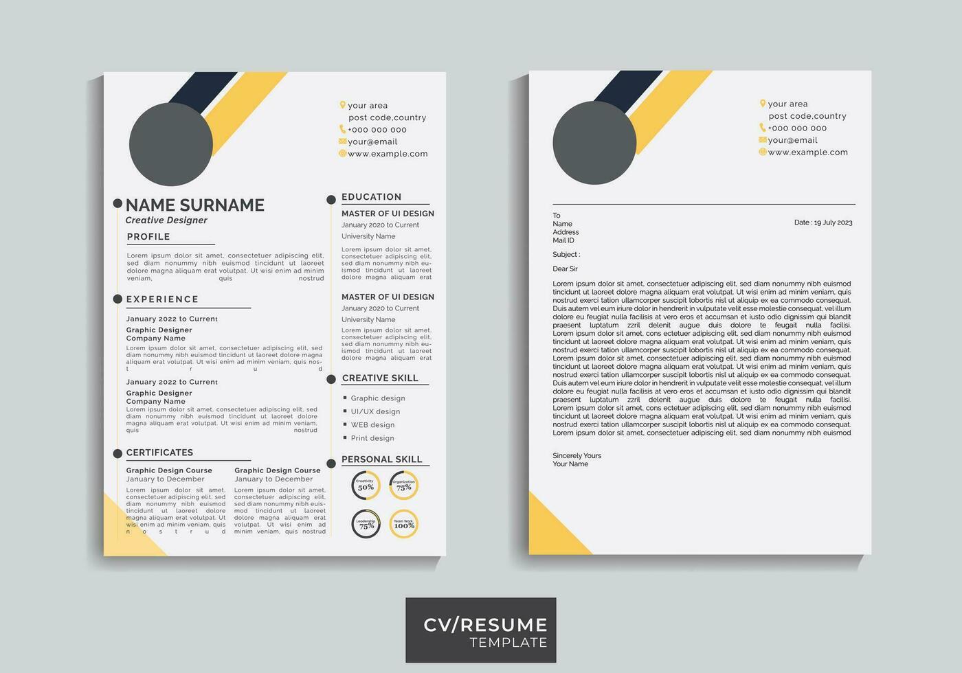 CV Template . Resume Template with cover letter. vector