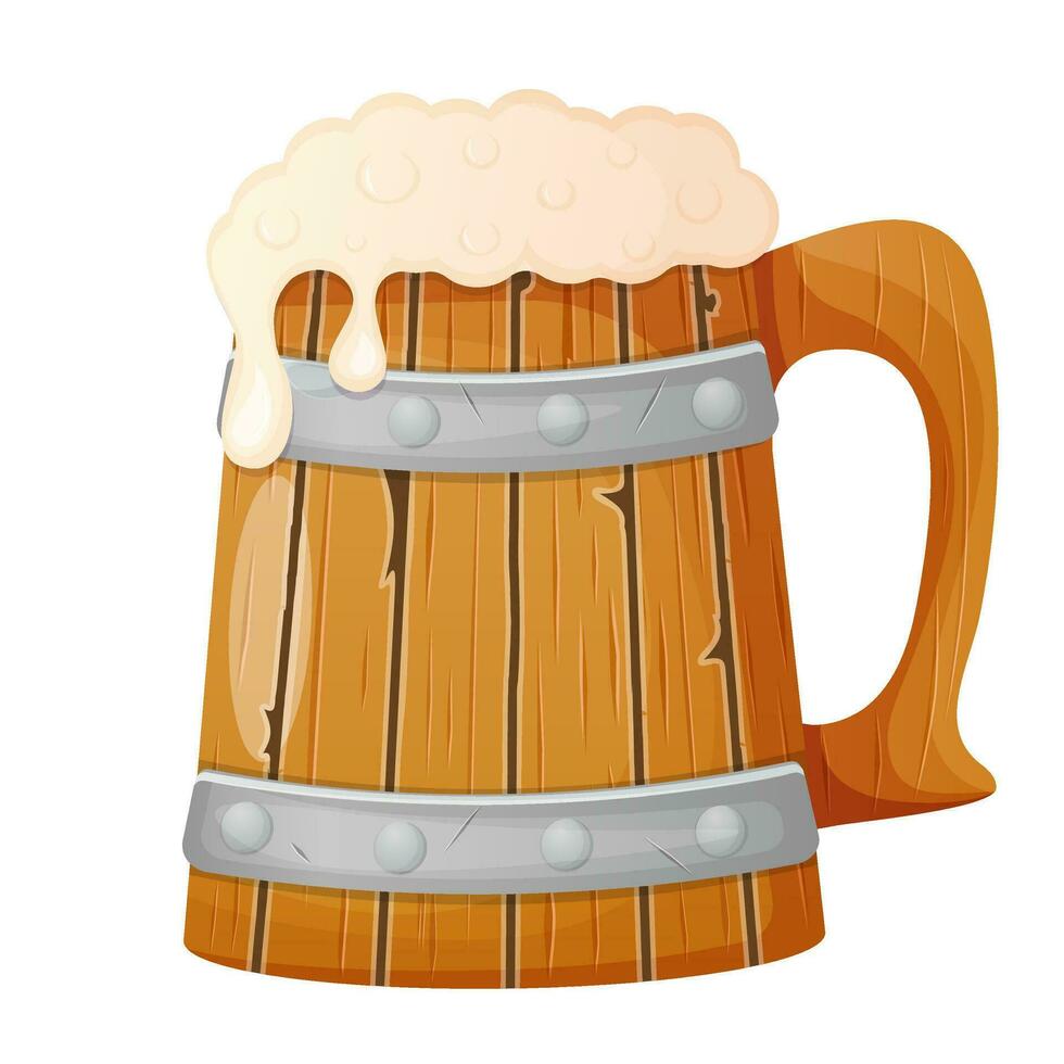 Old wooden mug with beer vector