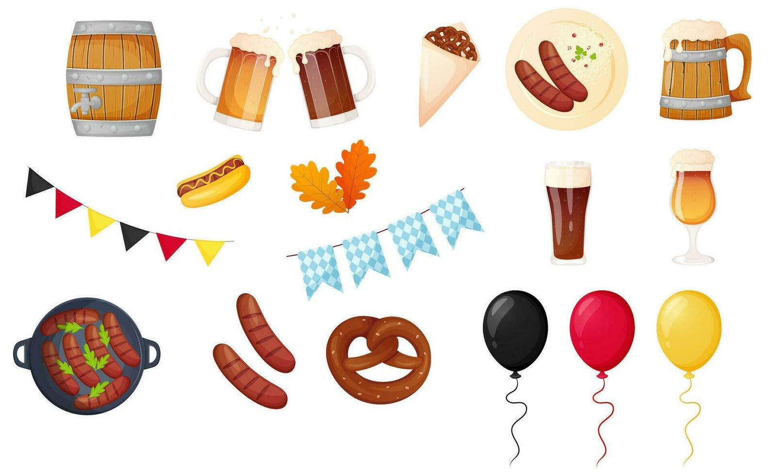 Cartoon style Oktoberfest traditional element collection vector