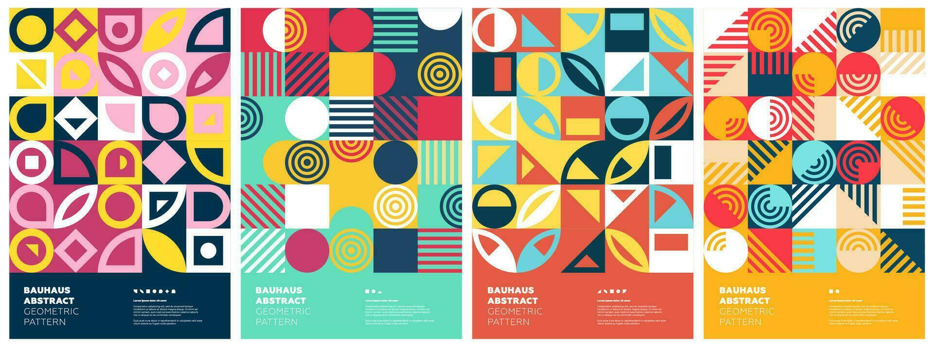 Abstract geometric bauhaus artworks. Simple shapes collage poster set. Memphis pattern background collection. Retro modern trendy graphic paintings. Vintage postmodern art print vector eps designs