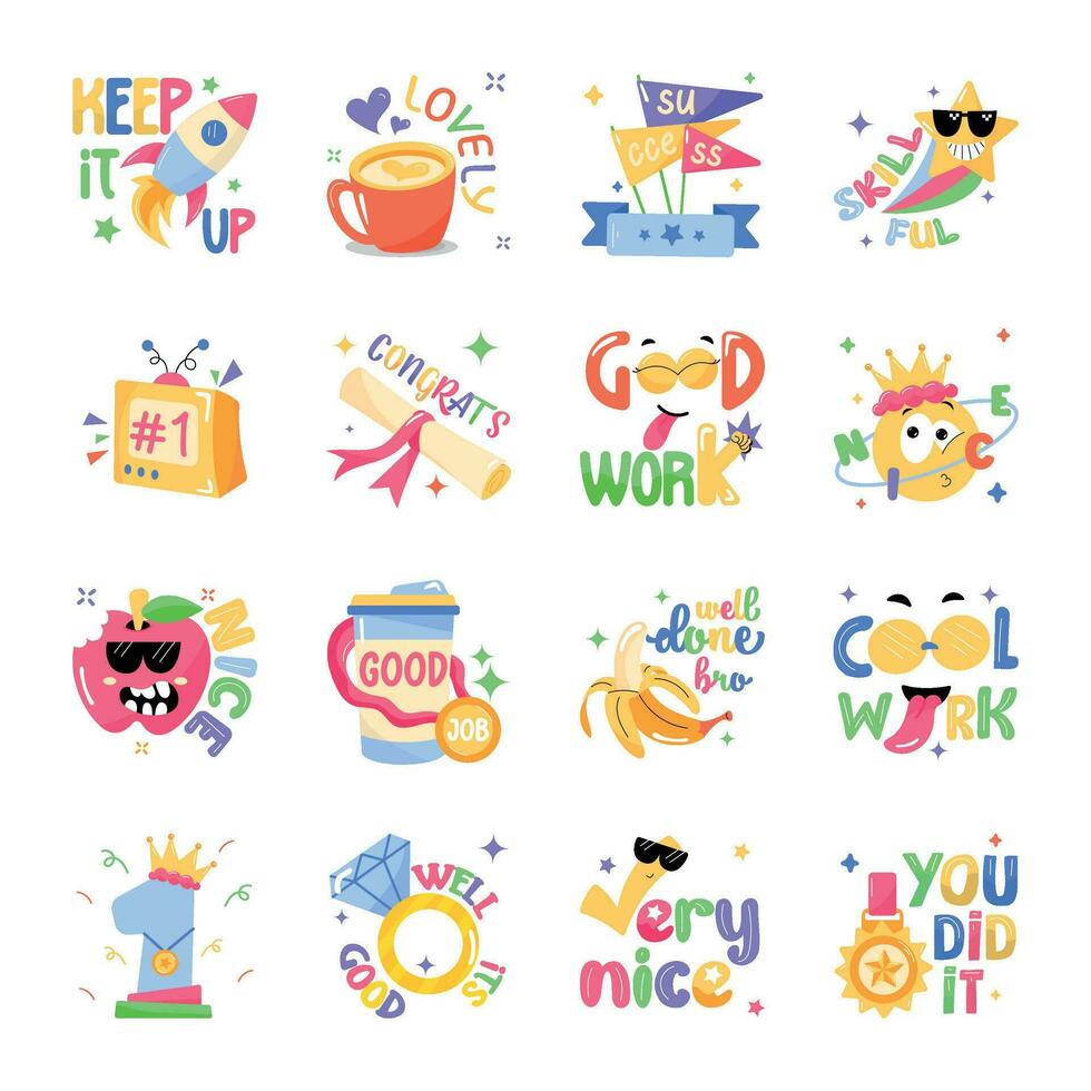 Modern Set of Lettering Flat Stickers vector