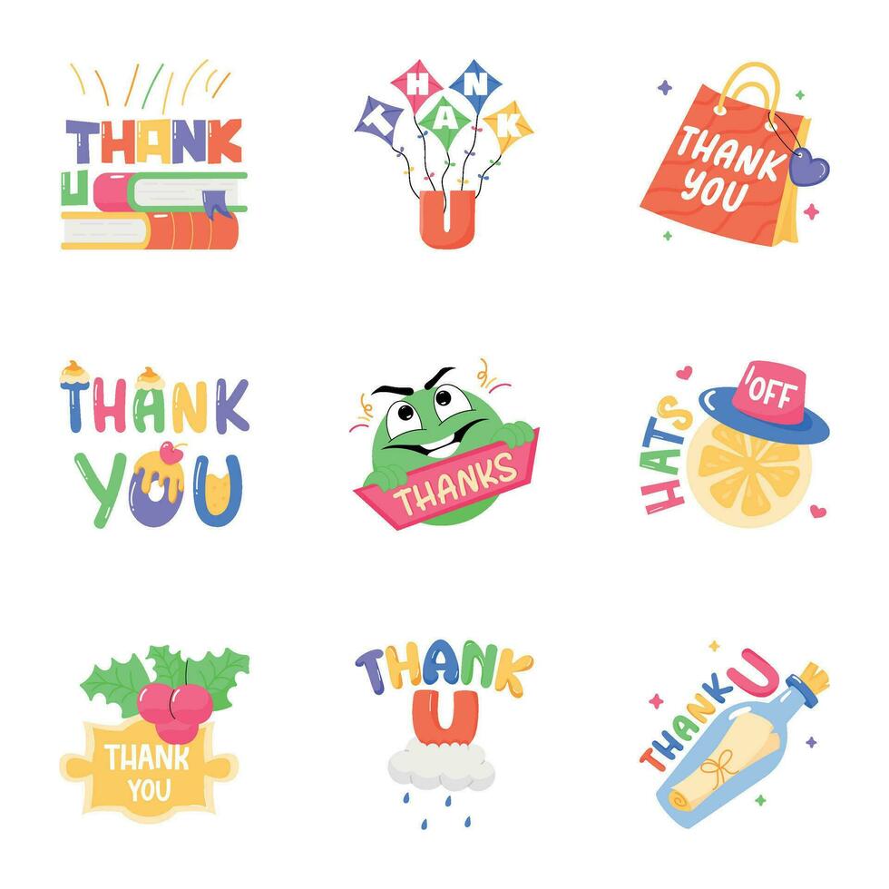 Captivating Pack of Gratitude Flat Stickers vector