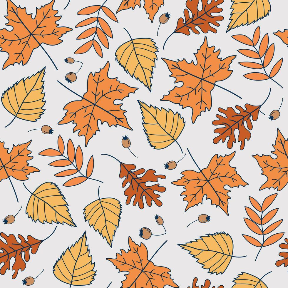 Autumn leaves seamless repeating pattern vector illustration. Good for wrapping paper, textile prints, stationary, nursery decor, apparel, scrapbooking, etc.