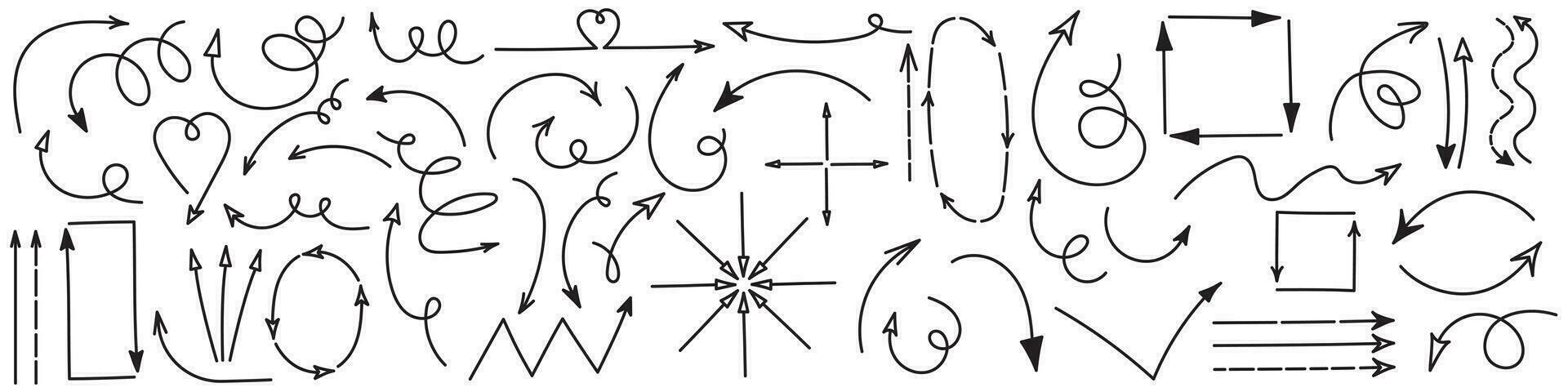 conjunto de vector mano dibujado curvo flechas colección de punteros
