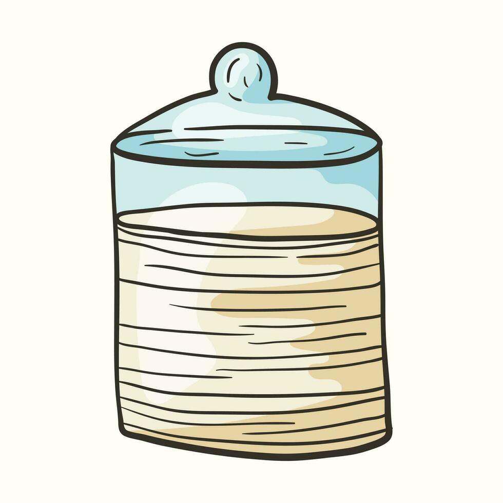 Vector isolated doodle illustration glass or plastic jar with cotton pads. Personal hygiene accessories.