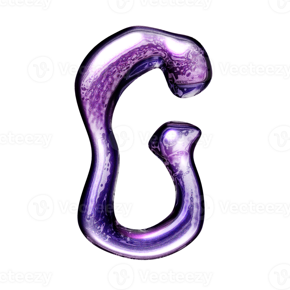 G y2k alphabet with liquid dark purple chrome effect png