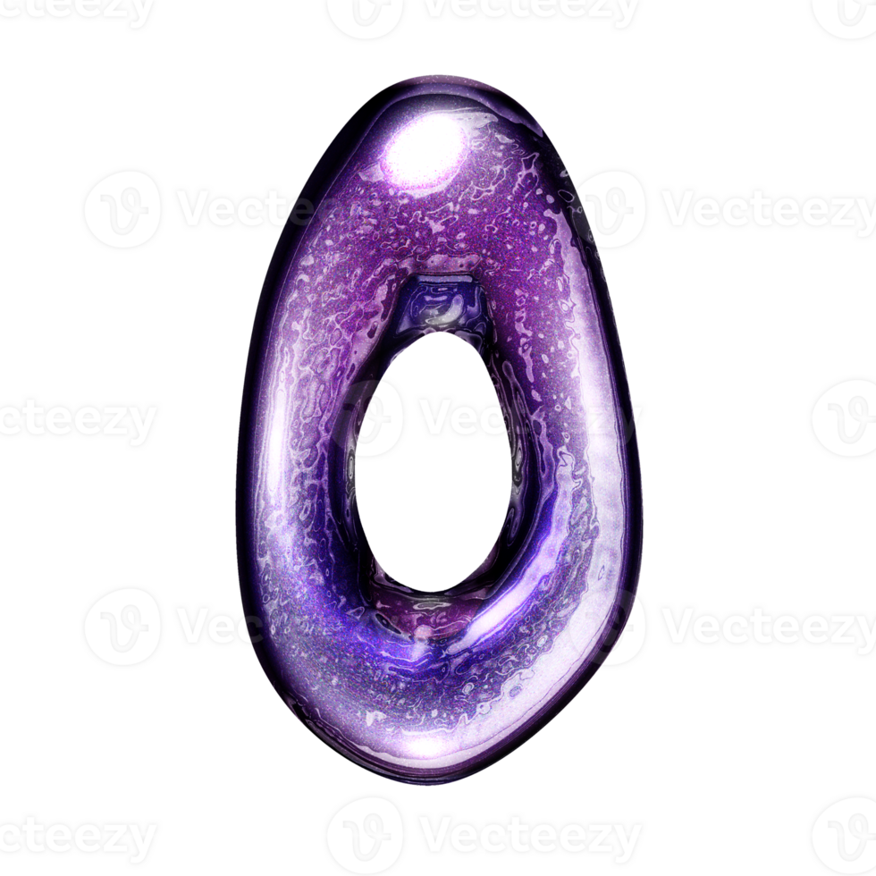 O y2k alphabet with liquid dark purple chrome effect png