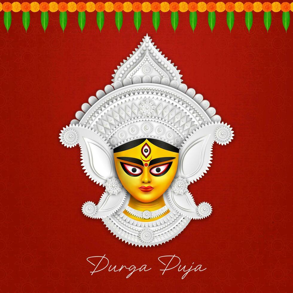 diosa maa Durga cara en contento Durga puya, dussehra, y navratri celebracion concepto para web bandera, póster, social medios de comunicación correo, y volantes publicidad vector