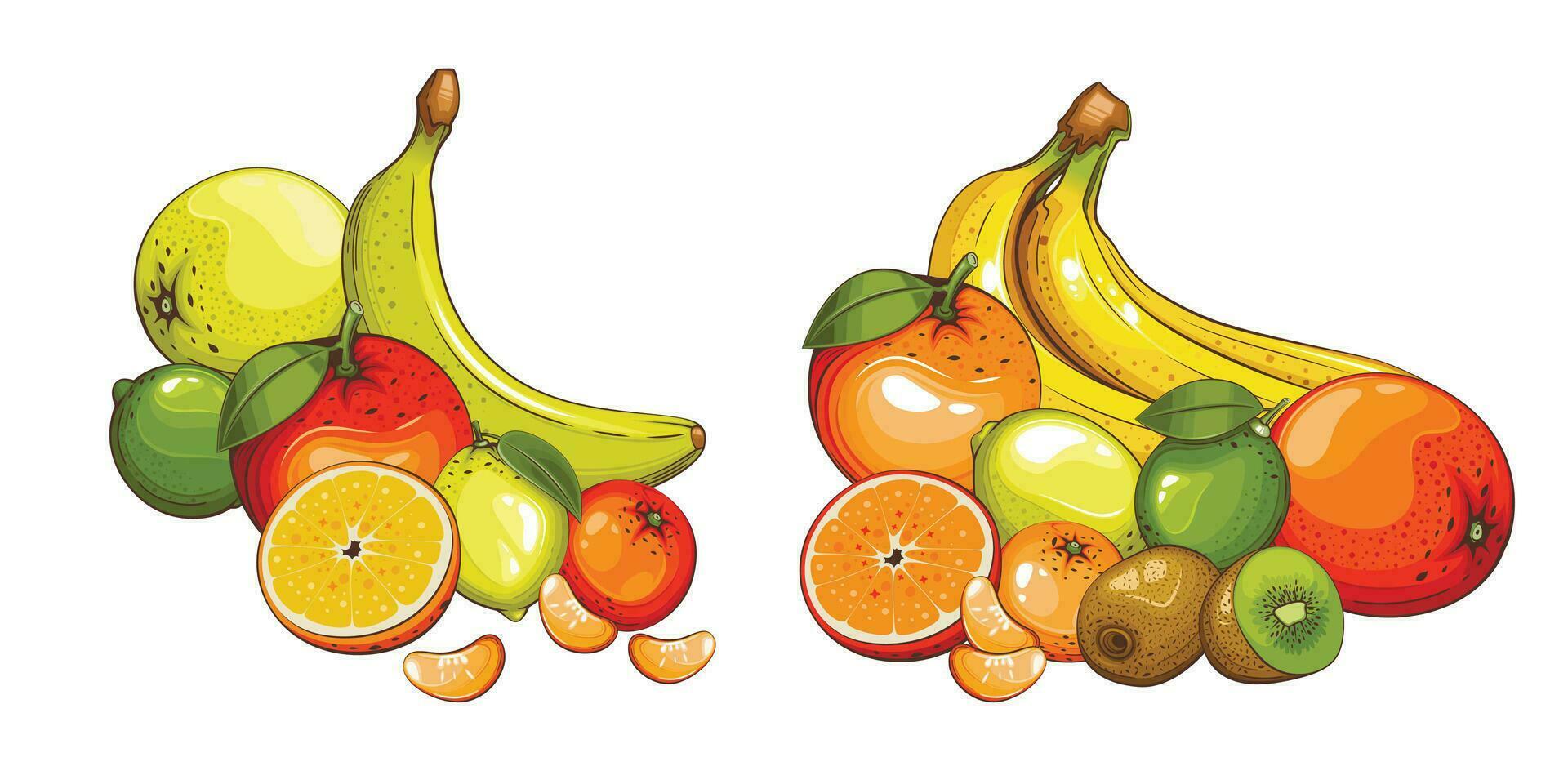 Fruit mix isolated vector illustration. Fruits colorful illustrations isolated on white background.  Fruit collection.