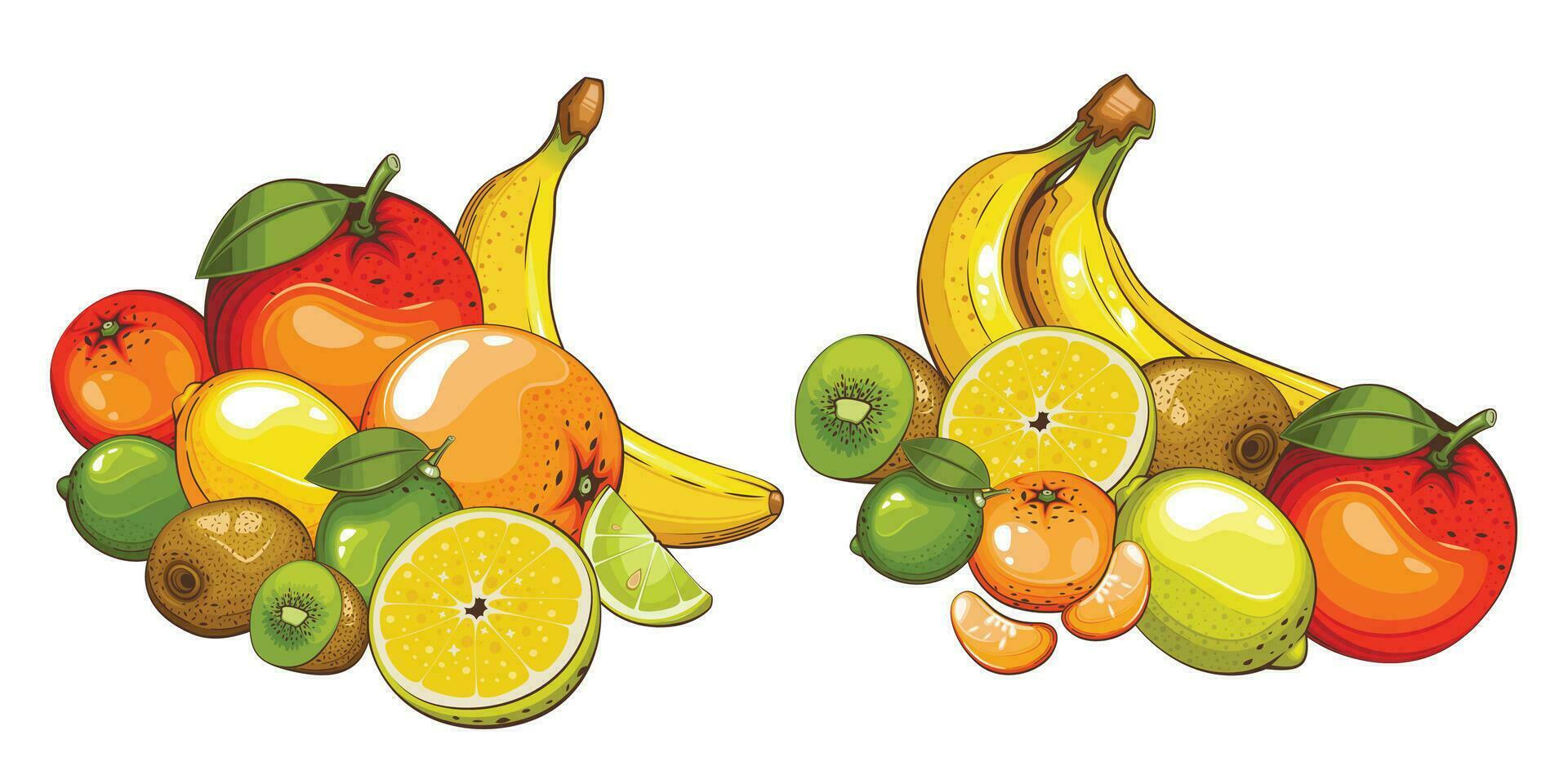 Fruit mix isolated vector illustration. Fruits colorful illustrations isolated on white background.  Fruit collection.