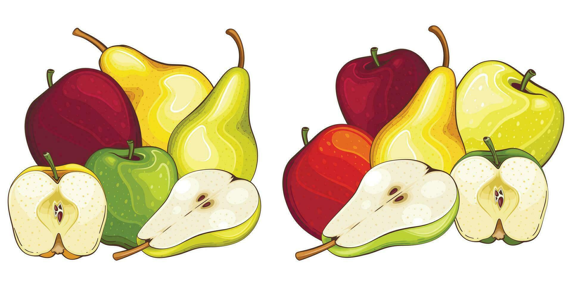 Fruit mix isolated vector illustration. Fruits colorful illustrations isolated on white background.  Fruit collection.