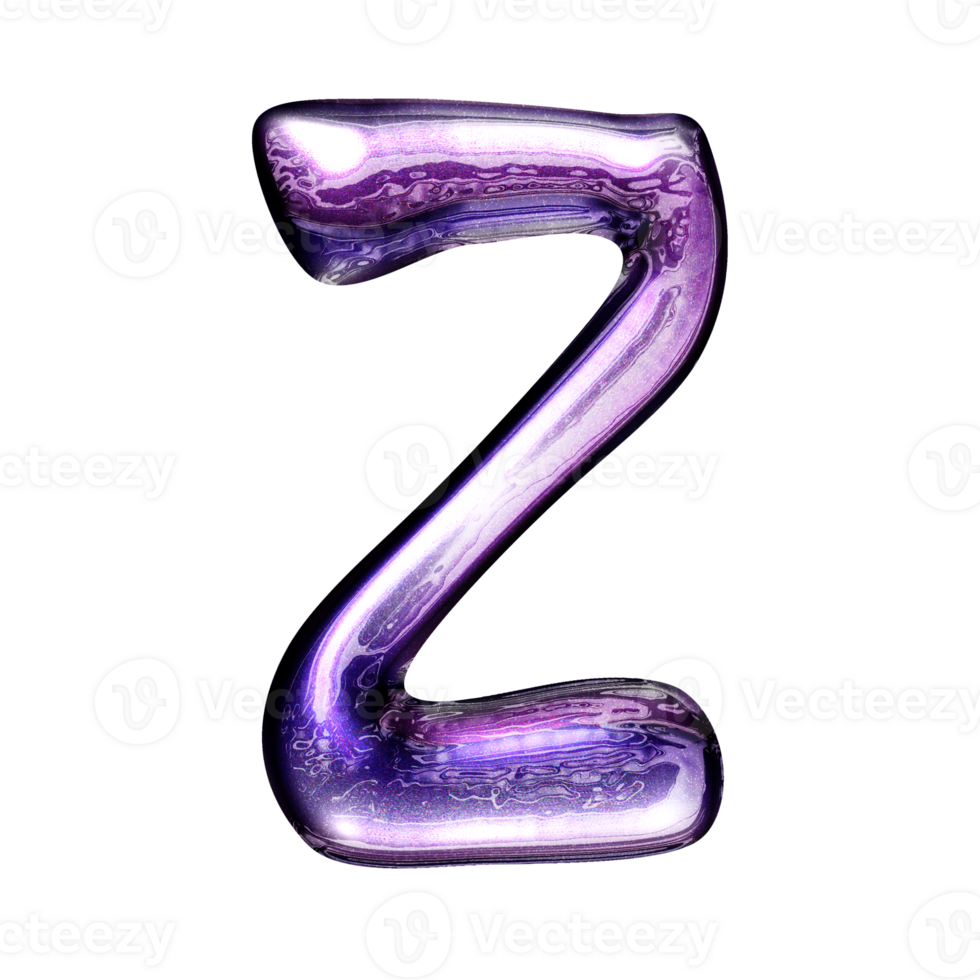 Z y2k alphabet with liquid dark purple chrome effect png