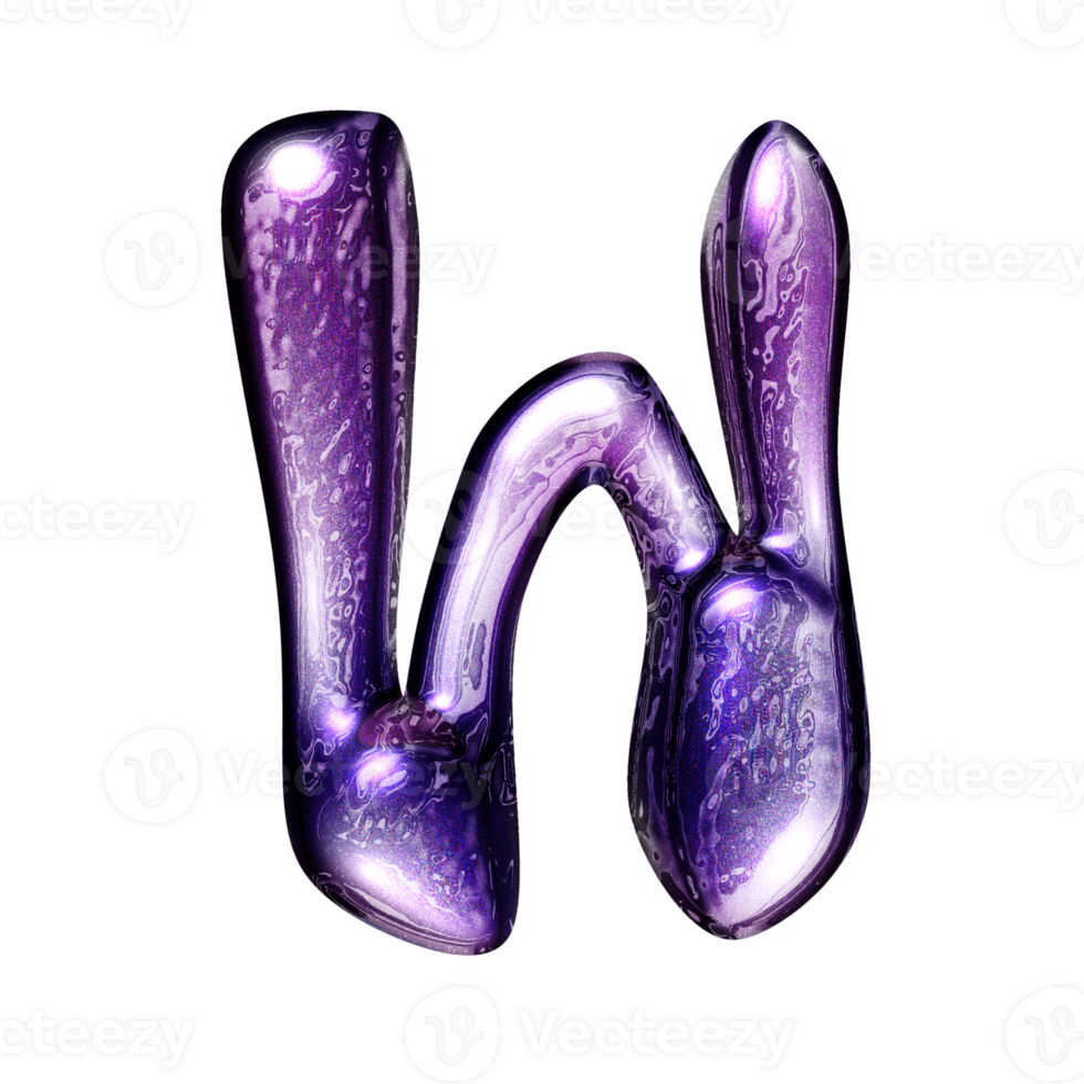 W y2k alphabet with liquid dark purple chrome effect png