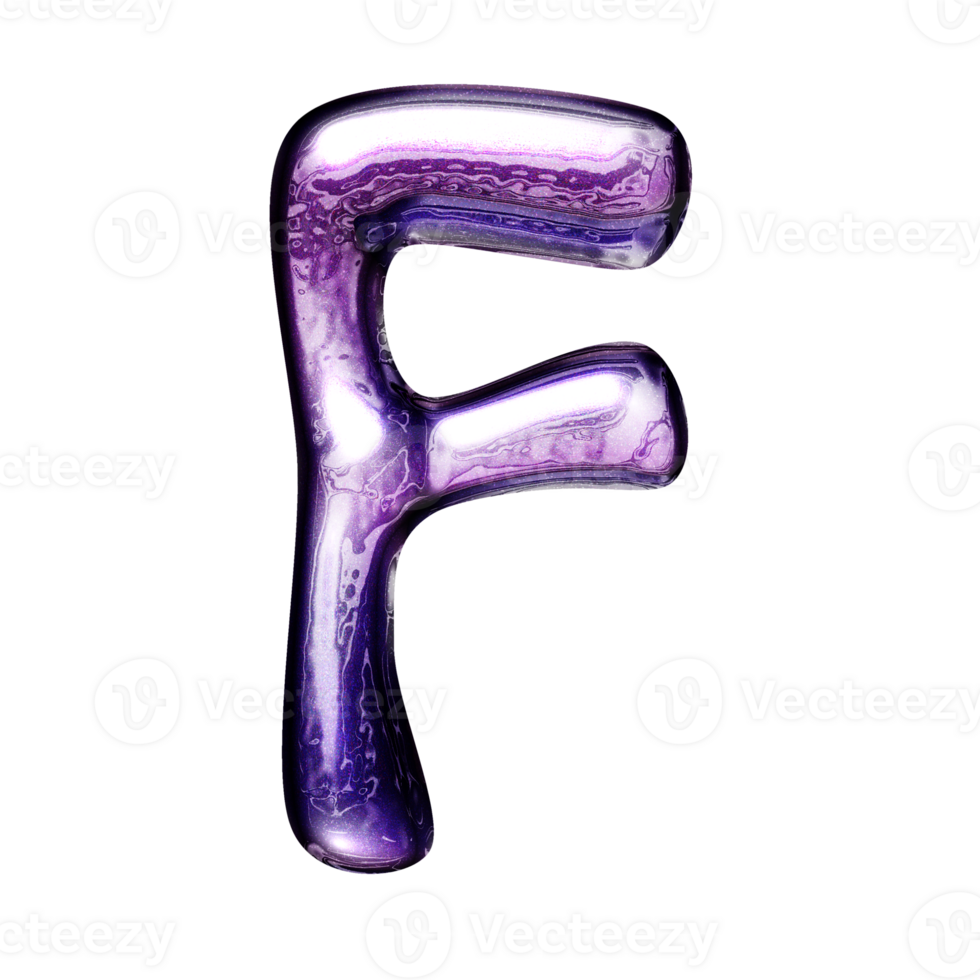 F y2k alphabet with liquid dark purple chrome effect png