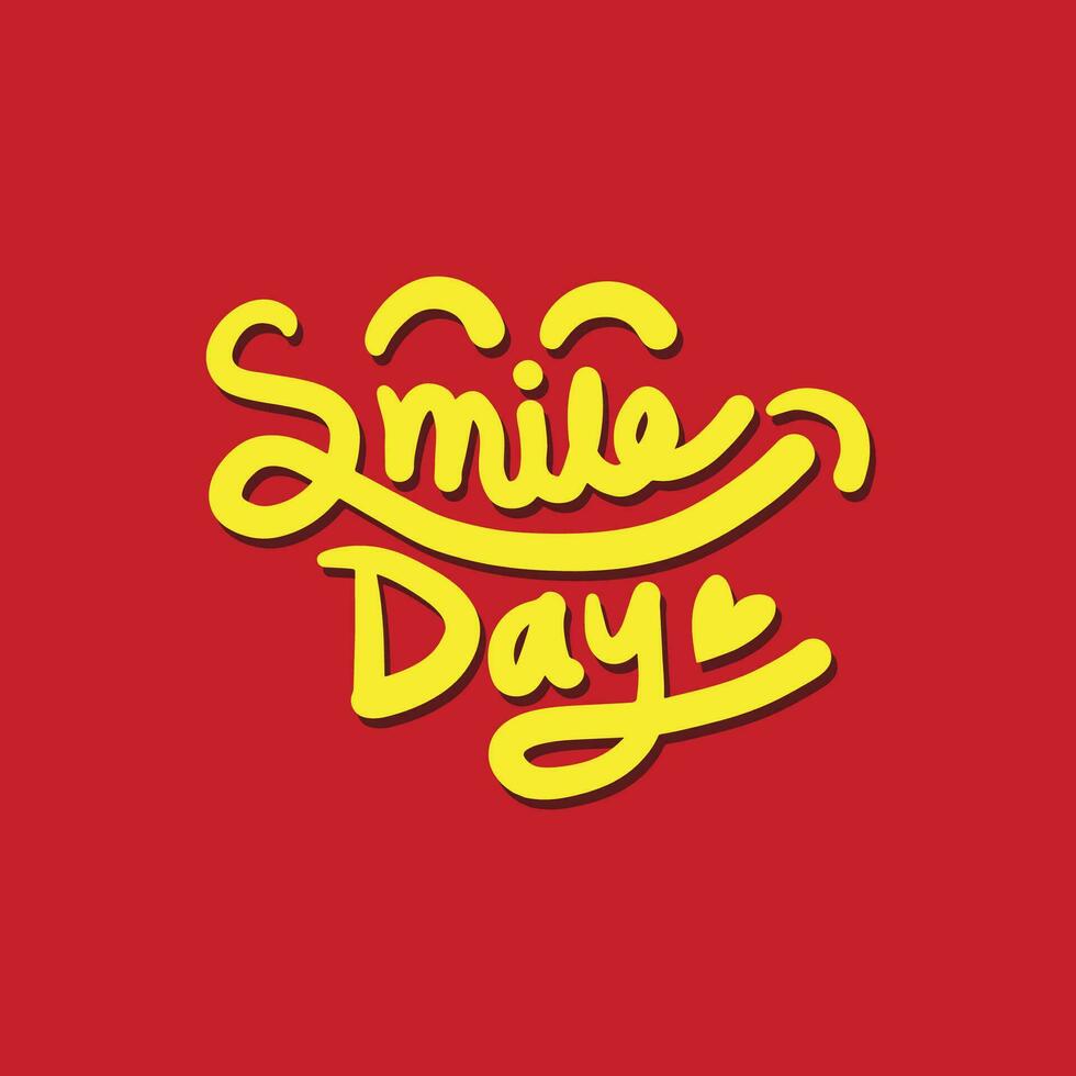 contento sonrisa día mano dibujado amarillo letras logo en rojo color antecedentes a celebrar mundo sonrisa día vector