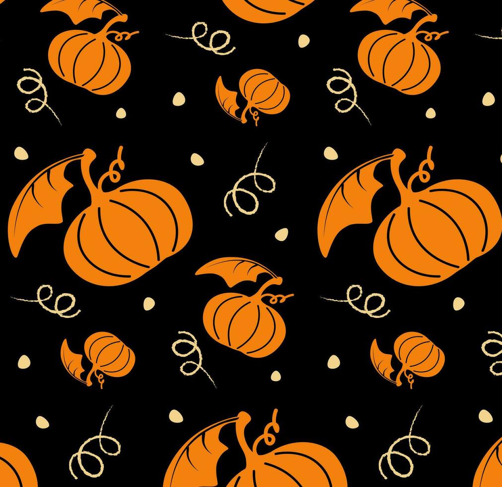 Seamless pattern pumpkin orange color autumn harvest halloween black background Vector EPS10