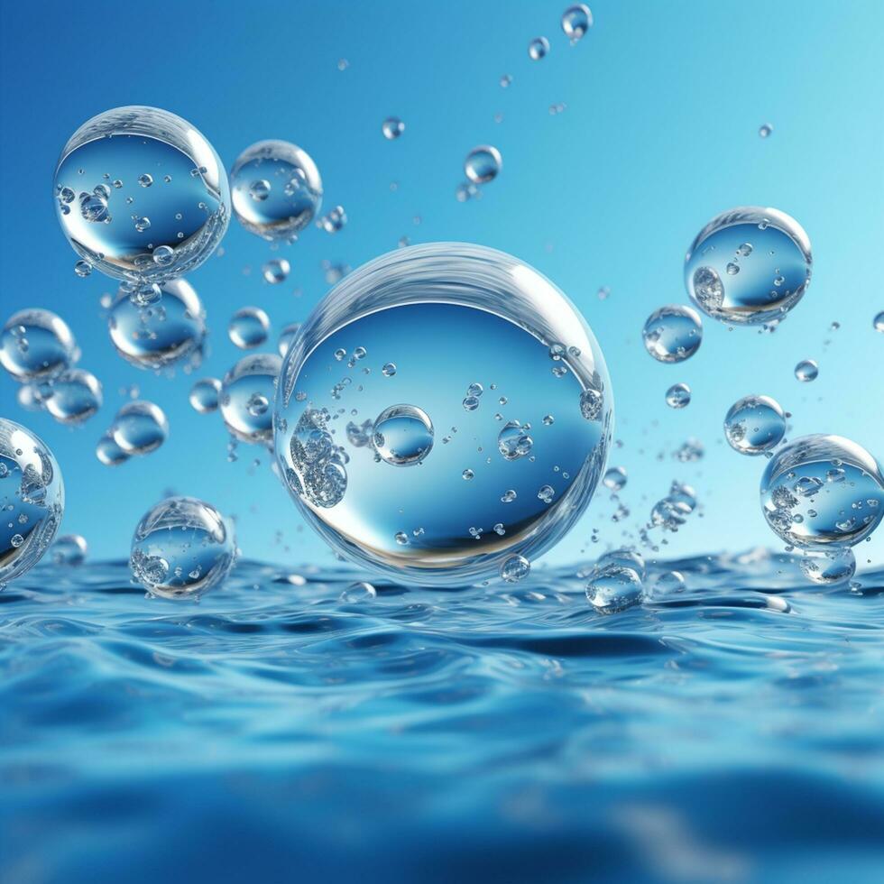 Ethereal Ascension Bubbles Rising Up Underwater in Bright Azure Blue Background - AI generated photo