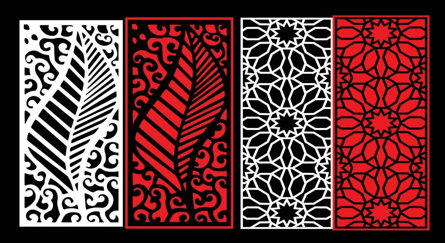 Decorative wall panels set Jali design CNC pattern,laser cutting pattern,router CNCcutting. vector