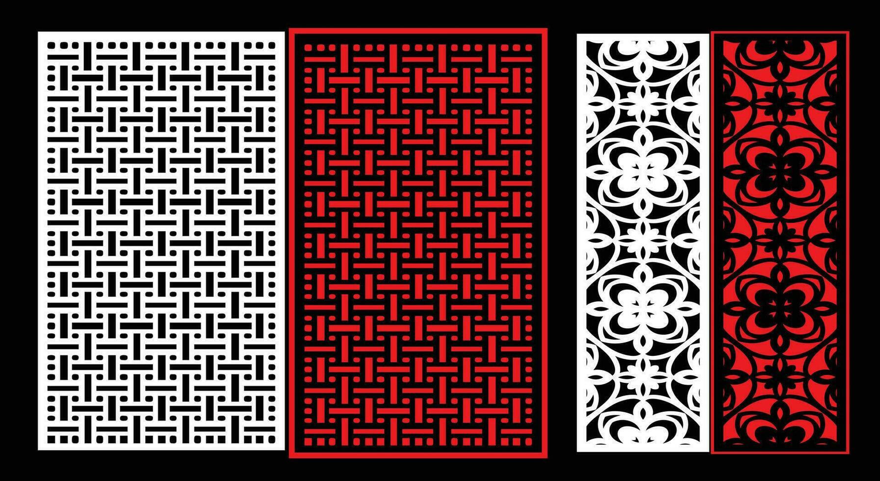 Decorative wall panels set Jali design CNC pattern,laser cutting pattern,router CNCcutting. vector