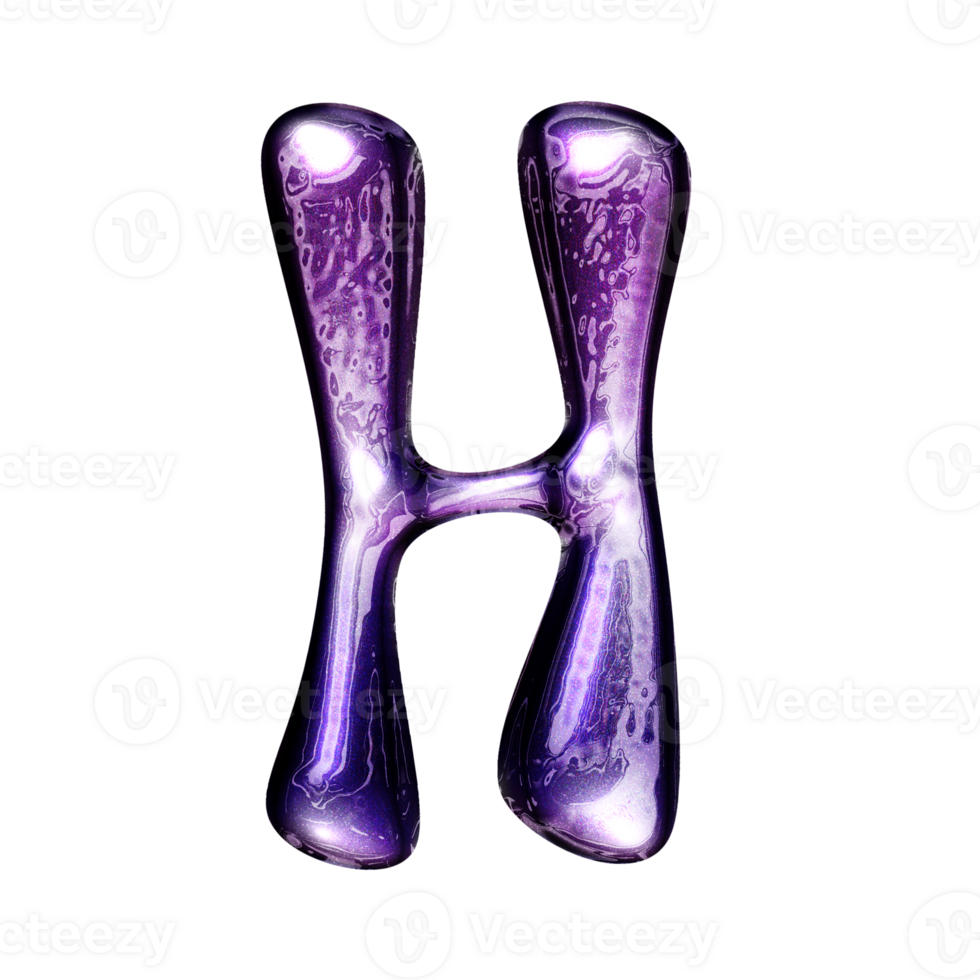 H y2k alphabet with liquid dark purple chrome effect png