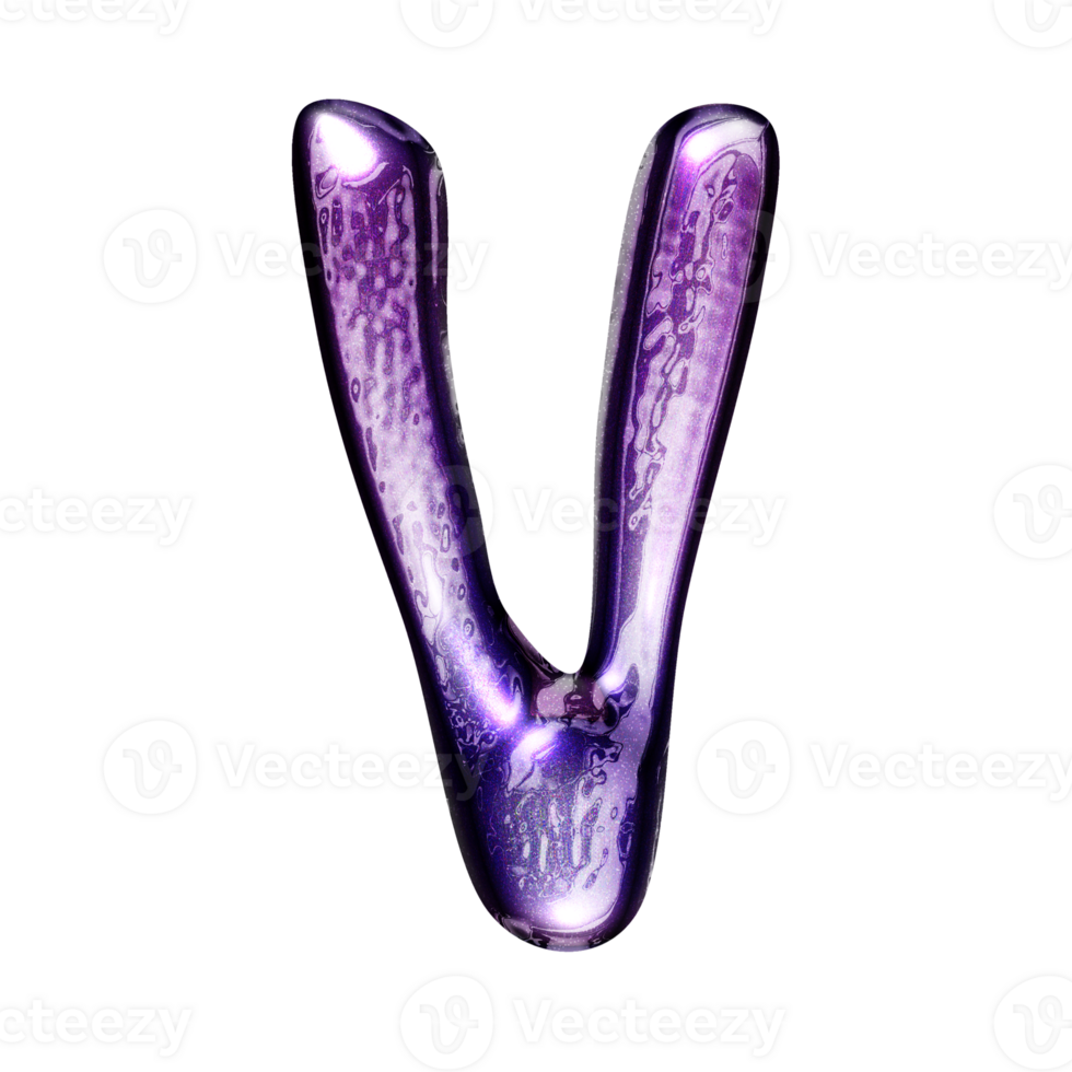 V y2k alphabet with liquid dark purple chrome effect png
