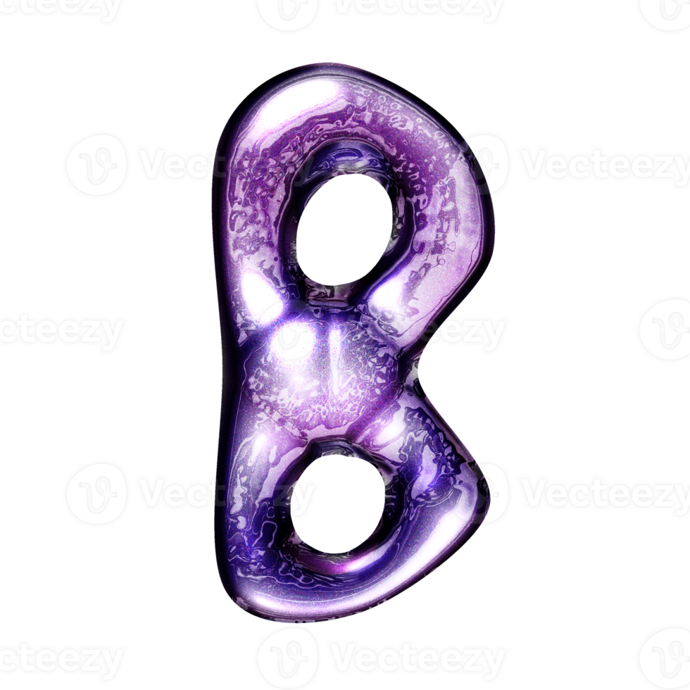 B y2k alphabet with liquid dark purple chrome effect png