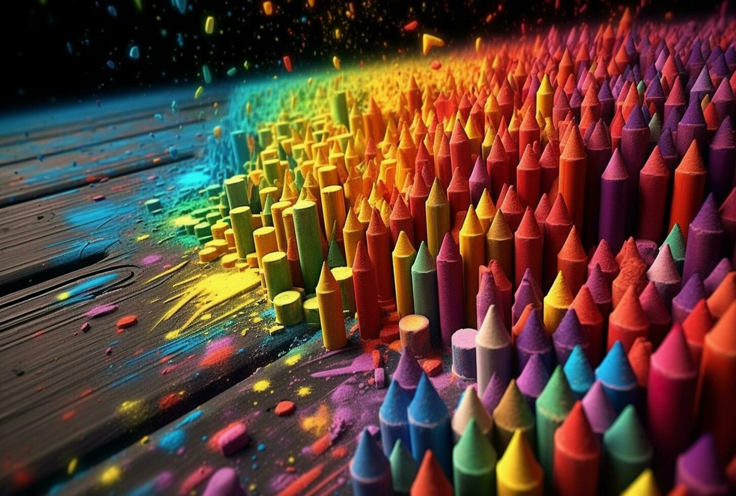 Vibrant Chalk Pastels Scattered on a Mysterious Dark Surface of Creativity - AI generated photo