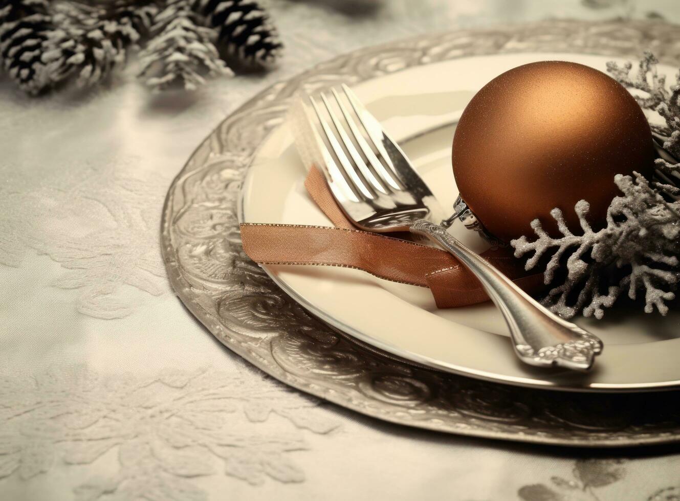 Beautiful Christmas table for holiday dinner photo