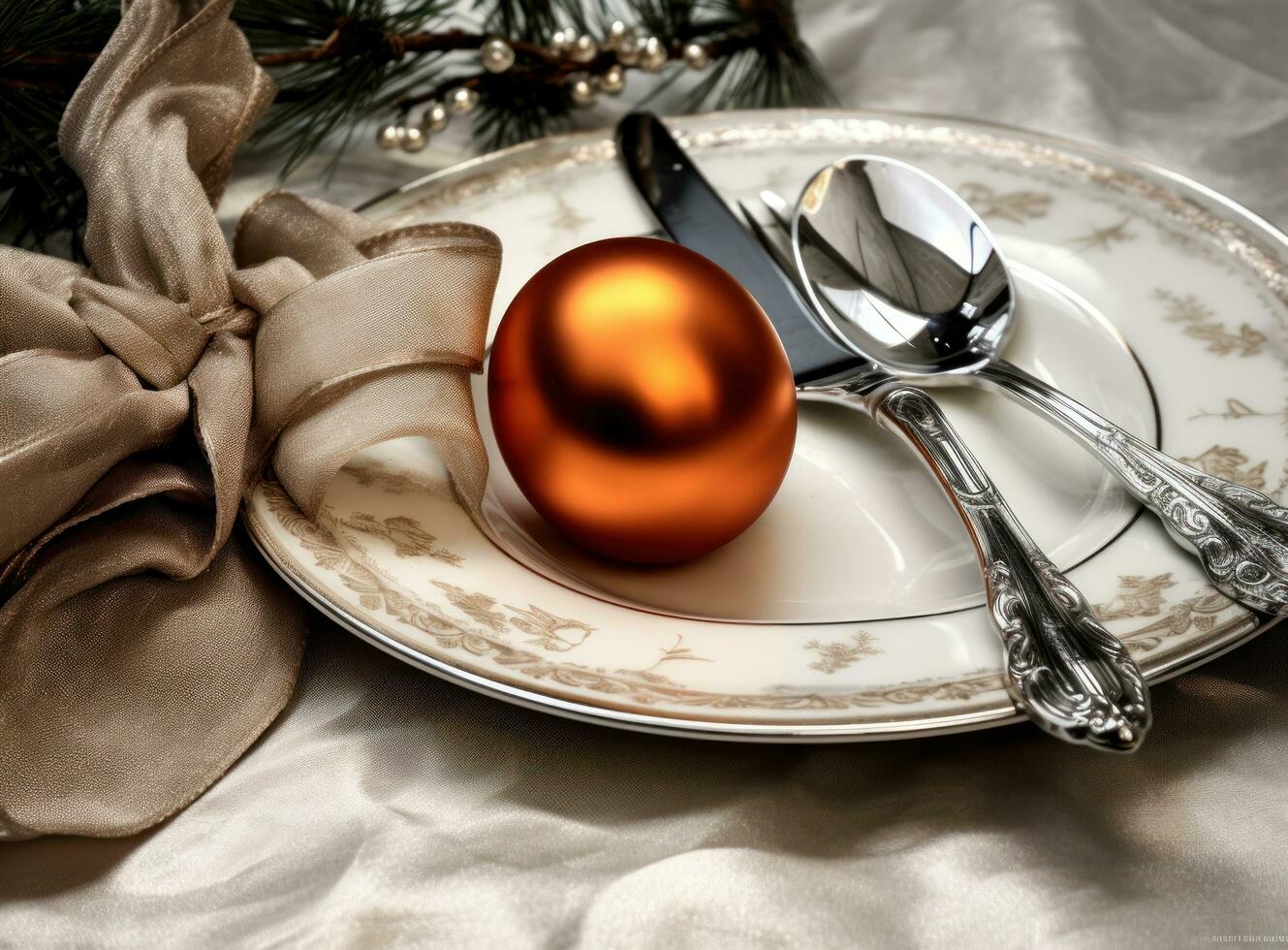 Beautiful Christmas table for holiday dinner photo