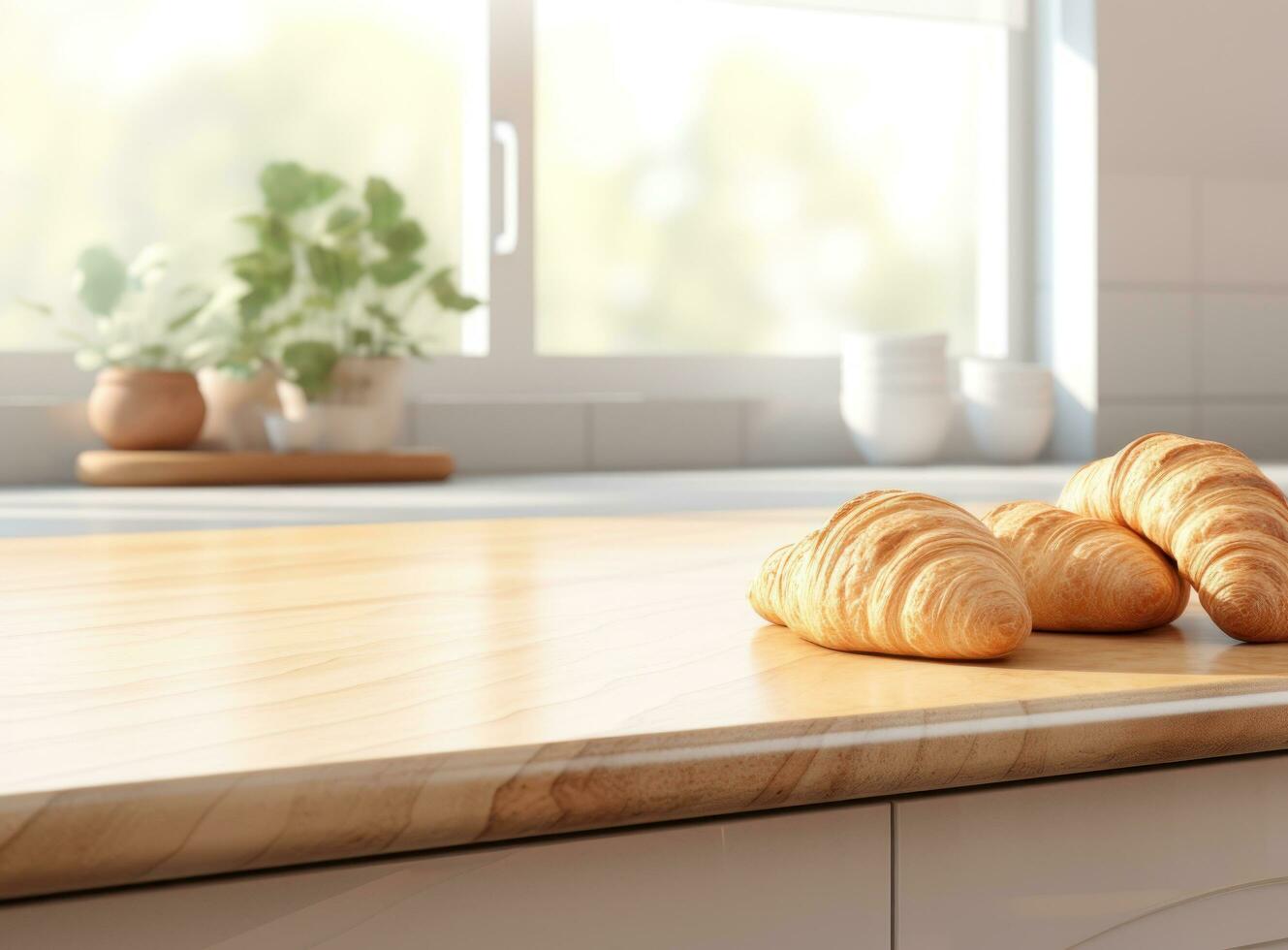 Light breakfast background with croissants photo