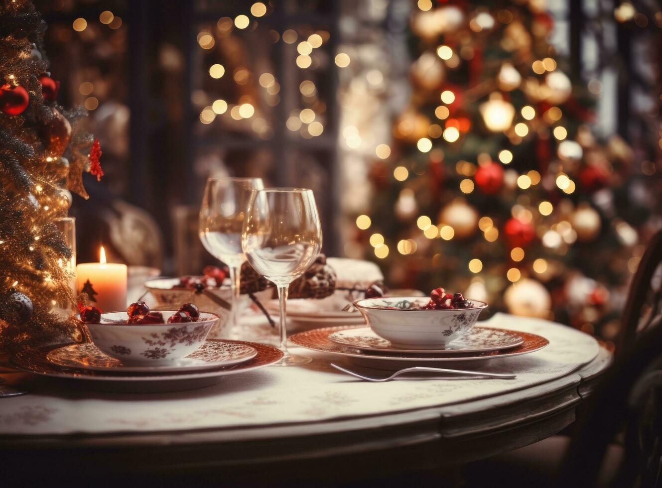Festive Christmas dinner table photo