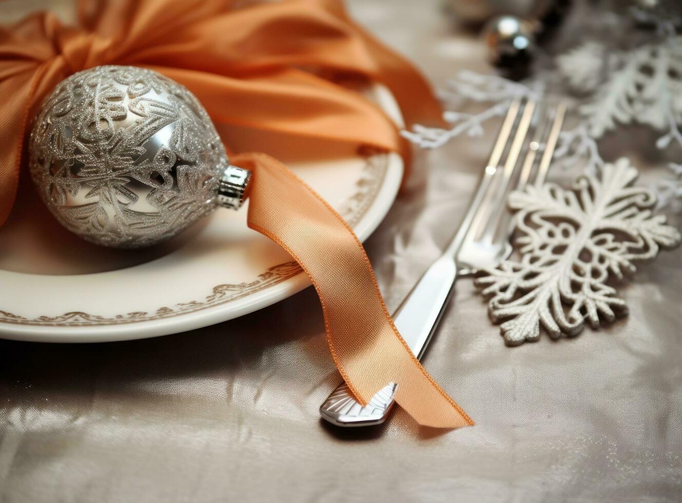 Beautiful Christmas table for holiday dinner photo