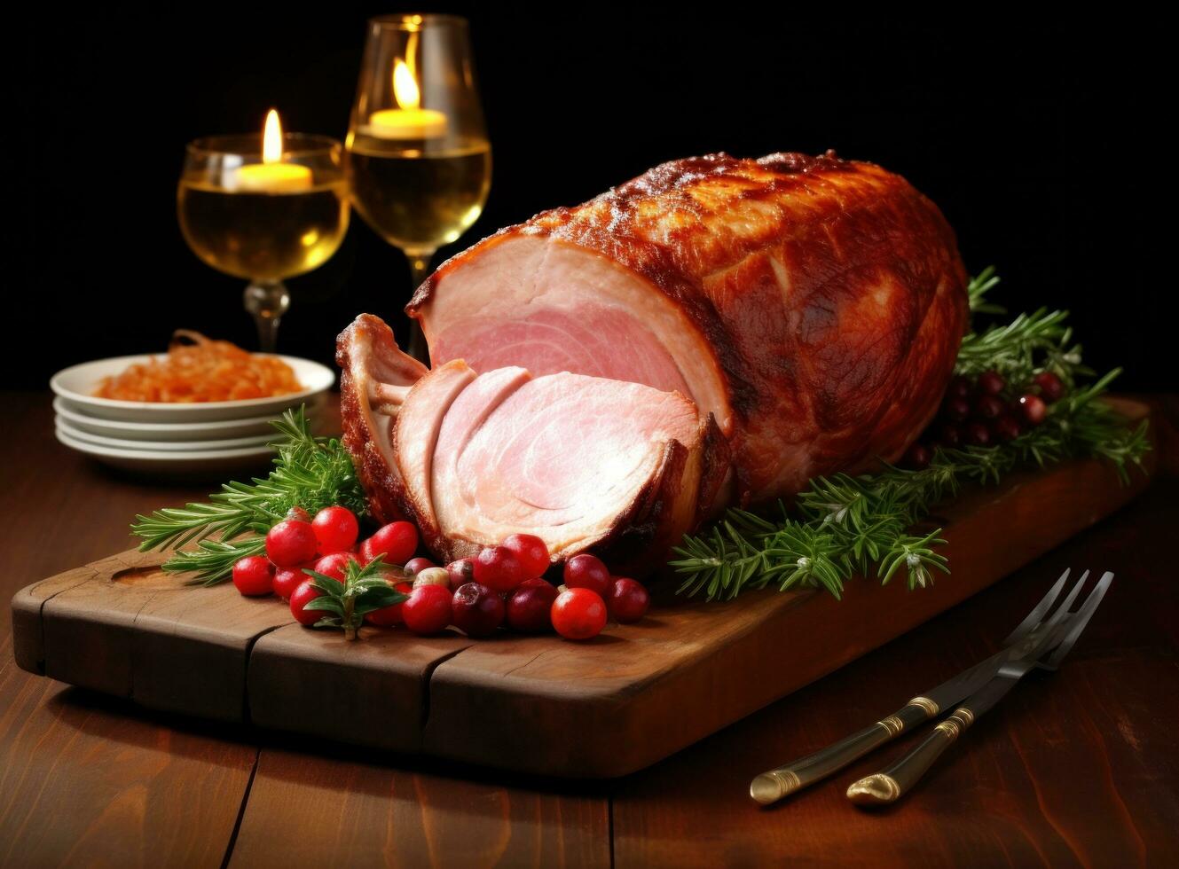 Christmas dinner with roasted ham 28001560 Stock Photo at Vecteezy