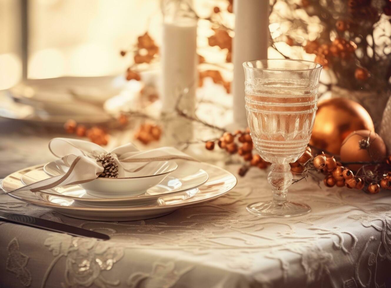 Beautiful Christmas table for holiday dinner photo