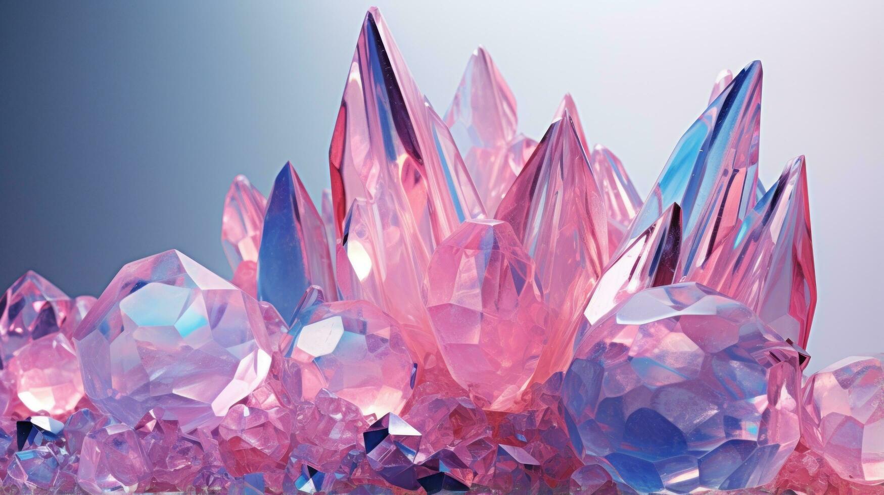 A bunch of crystals on blue background photo