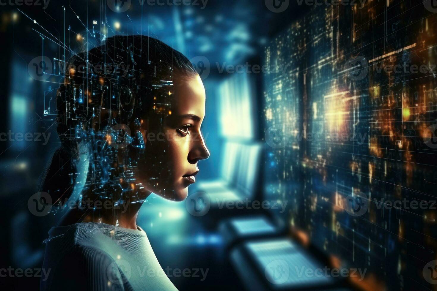 Artificial intelligence, computers to analyze data AI Generated photo