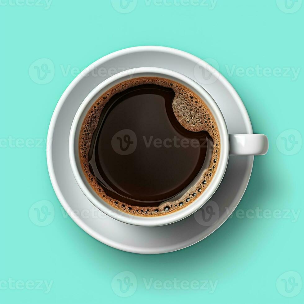 Cup of coffee on mint background top view AI Generated photo